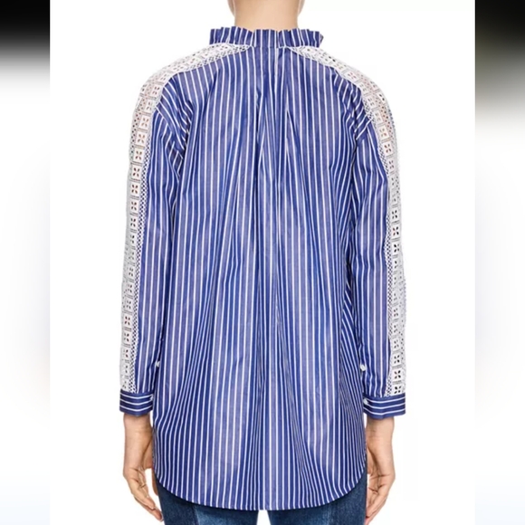 Sandro Daniela Striped Lace-Sleeve Top - Picture 4 of 12
